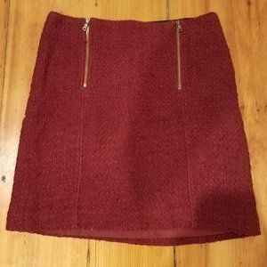 Burgundy Tweed Skirt w Double Front Zippers